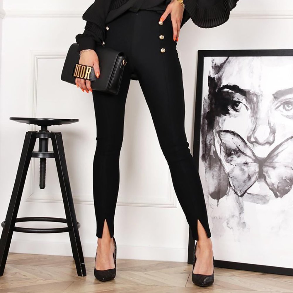 Black Sailor Button Skinny Pants